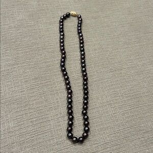 Elegant authentic Black purple Pearl necklace FIC 14K clasp